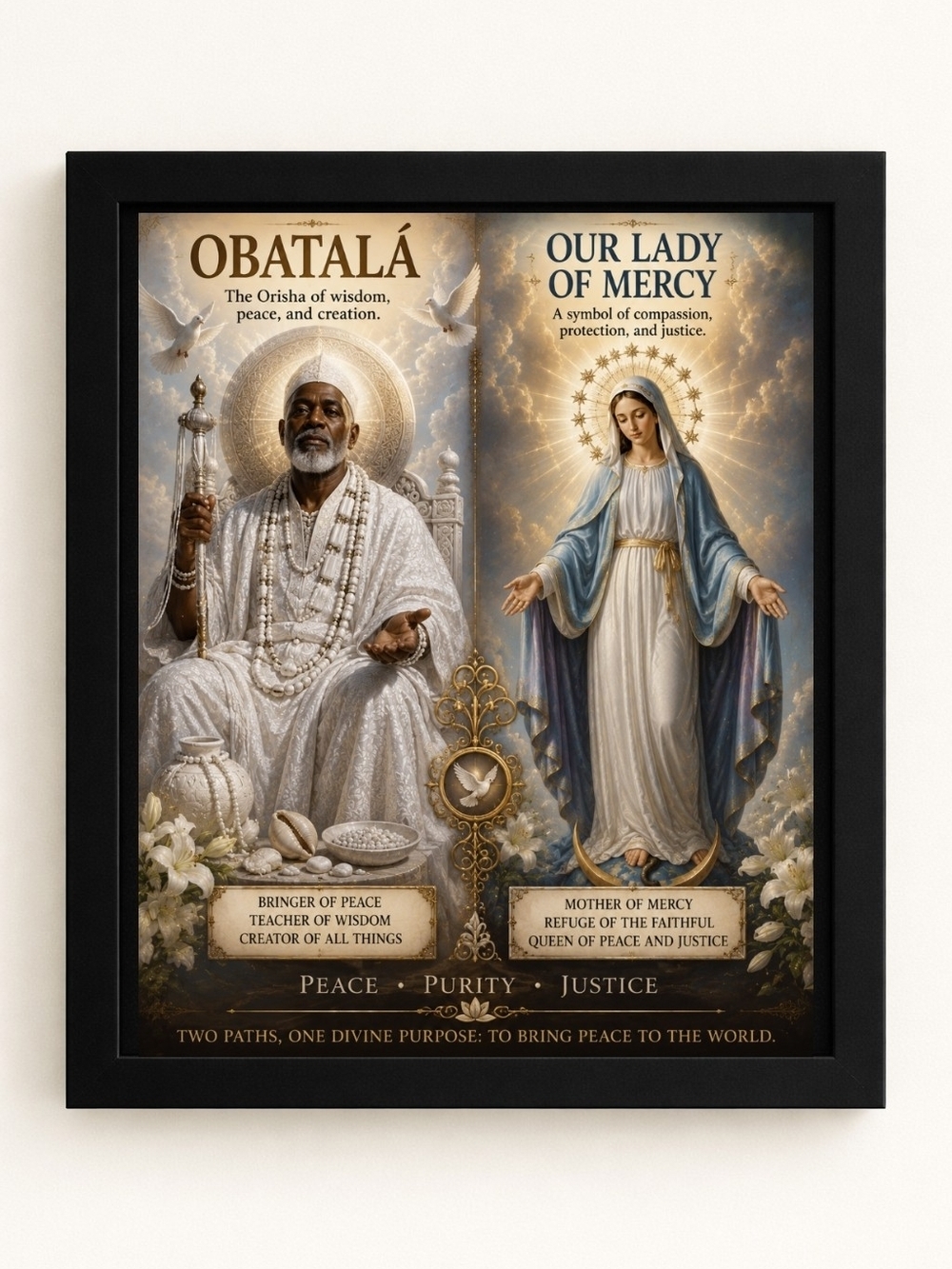Obatalá & Our Lady of Mercy A.I. Art Print  8x10 Frame